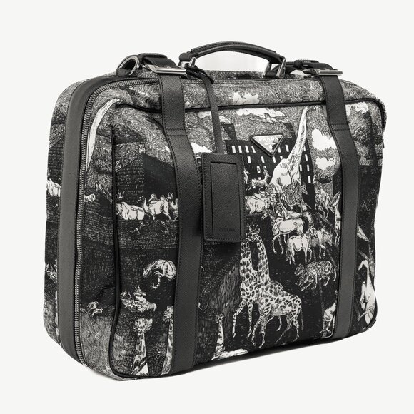 Prada AW/16 Animal Kingdom Nero & Avorio Tessuto Suitcase - Picture 2 of 16